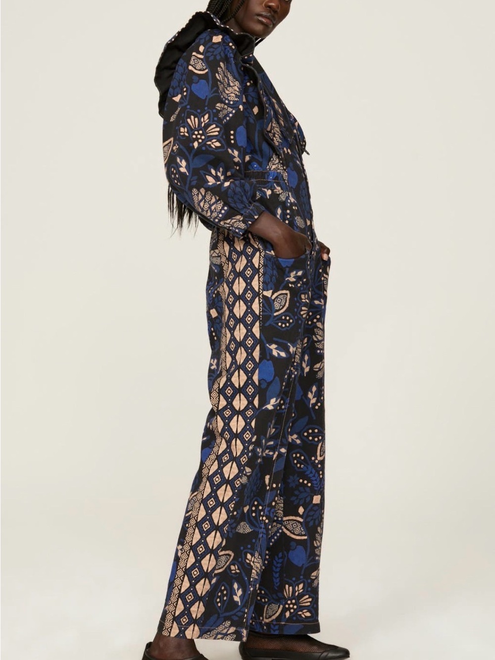 FARM Rio Macaw Forest Tropical Jumpsuit Black Blue Cotton Sz M - Picture 4 of 11